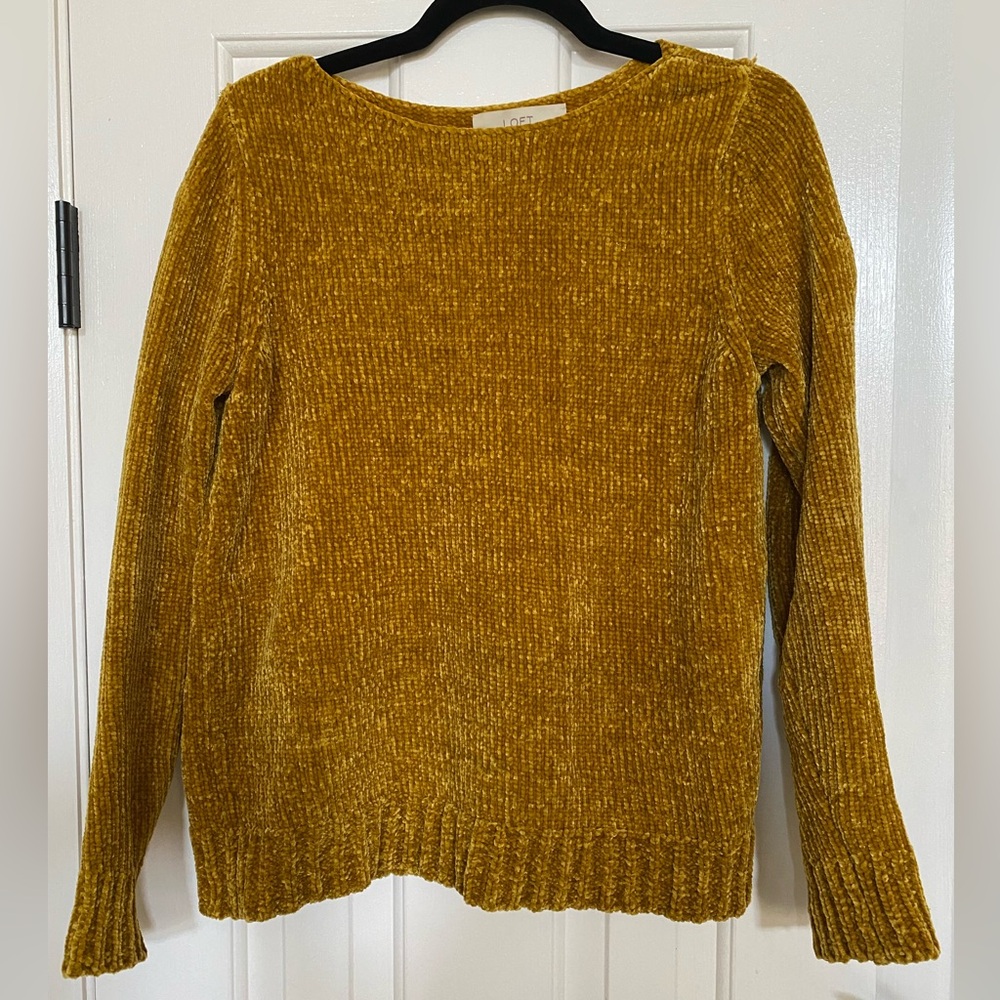 LOFT Mustard Yellow Chenille Scoop Neck Sweater S